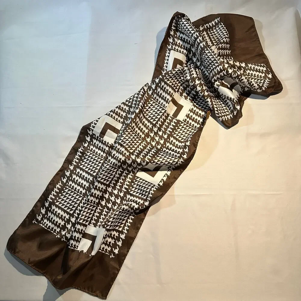 Vintage 1960s Ben Goodman Brown Checkered Plaid Houndstooth Scarf / Headscarf